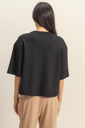 HYFVE INC. Women's Top Scuba Drop Shoulder Everyday Basic Top || David's Clothing