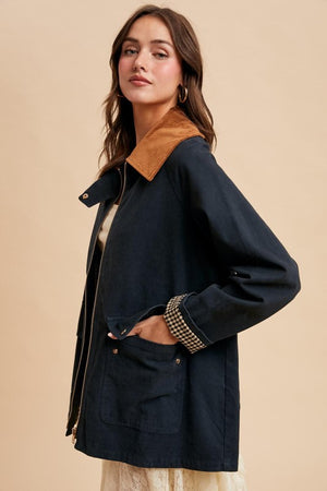 IN LOOM Women Jackets Corduroy Collared Cotton Chore Jacket