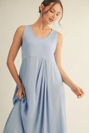 Front Pleat Detail Solid Mix Match Dress