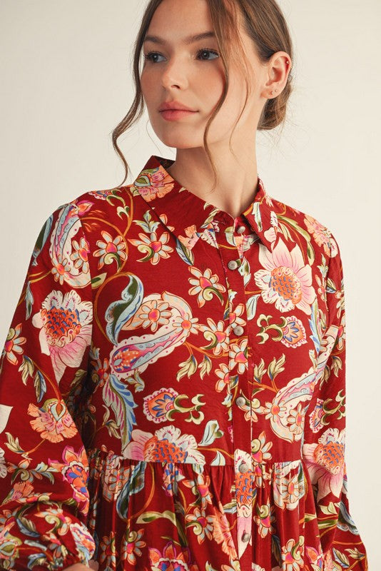 JODIFL Women's Dresses Button Down Floral Paisley Babydoll Dress || David's Clothing