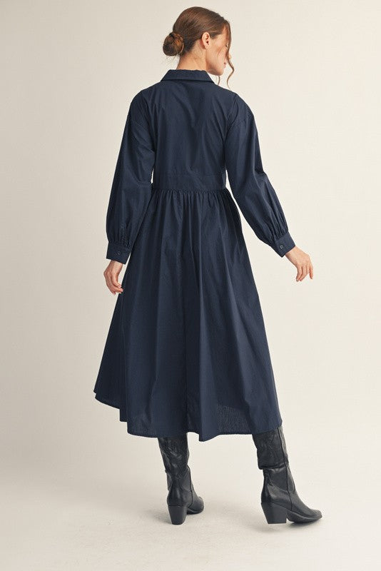 JODIFL Women's Dresses Front Pleat Accent Button Down Midi Dress