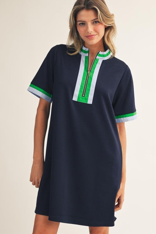 Front Zip Up Solid Casual Dress - David's Clothing Front Zip Up Solid Casual Dress - David's Clothing