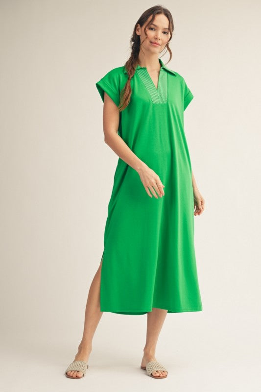 JODIFL Women's Dresses KELLY GR / S Stitch Detail Side Slit Hem Midi Dress G15798