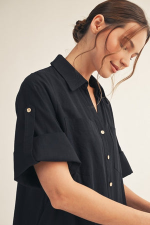 JODIFL Women's Dresses Side Slit Detail Button Down Woven Midi Dress