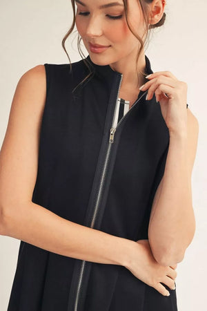 JODIFL Women's Dresses Sleeveless High Neck Front Zip up Casual Dress