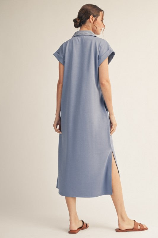 JODIFL Women's Dresses Stitch Detail Side Slit Hem Midi Dress