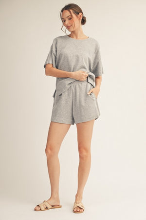 JODIFL Women's Set Lace Accent Washed Top & Shorts Sets