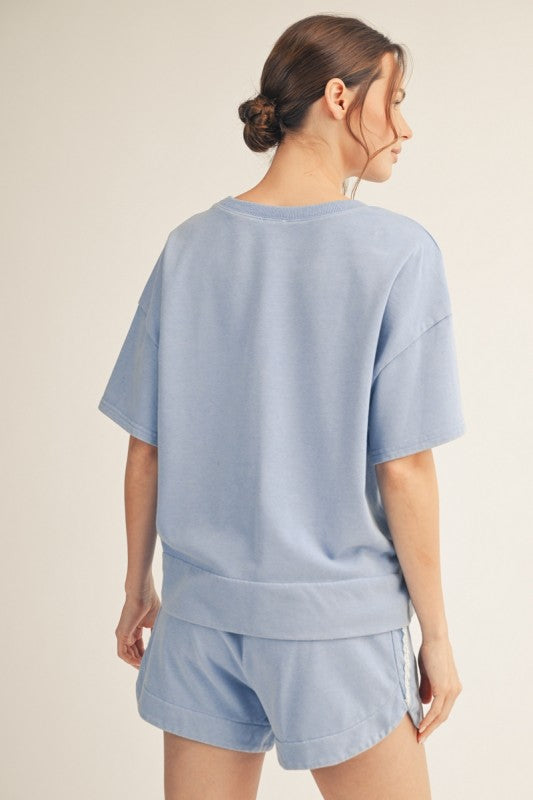 JODIFL Women's Set Lace Accent Washed Top & Shorts Sets