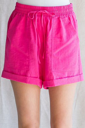 JODIFL Women's Shorts FUCHSIA / S Textured-solid Drawstring Waist Shorts || David's Clothing G20953