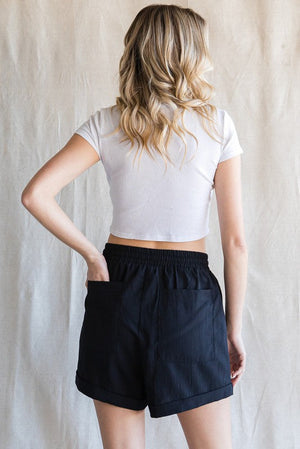 JODIFL Women's Shorts Textured-solid Drawstring Waist Shorts || David's Clothing