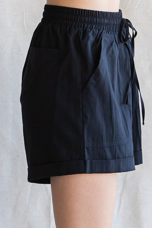 JODIFL Women's Shorts BLACK / S Textured-solid Drawstring Waist Shorts || David's Clothing G20953
