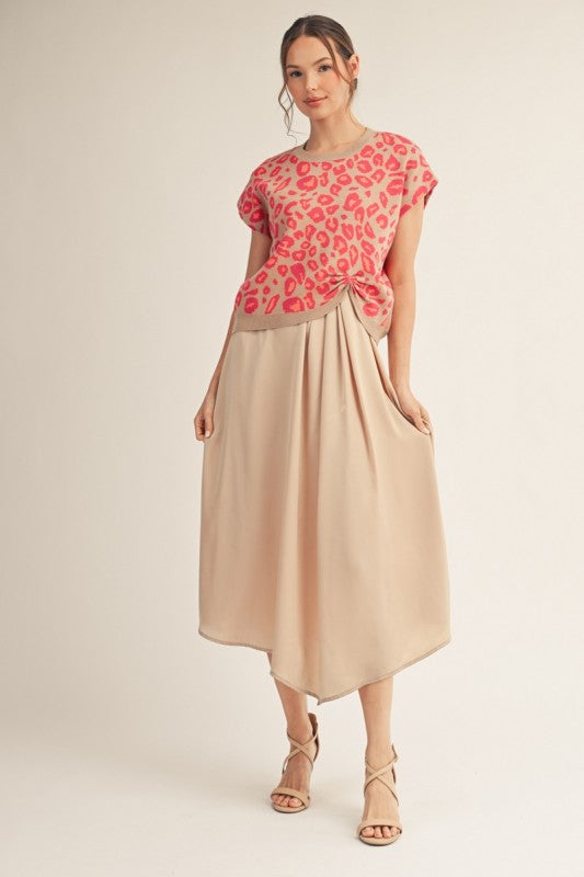 JODIFL Women's Sweaters Front Knot Accent Leopard Sweater Top