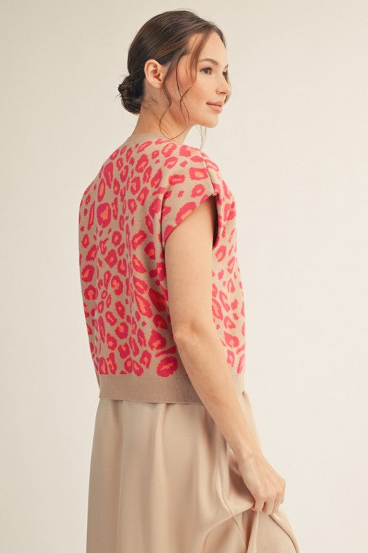 JODIFL Women's Sweaters Front Knot Accent Leopard Sweater Top