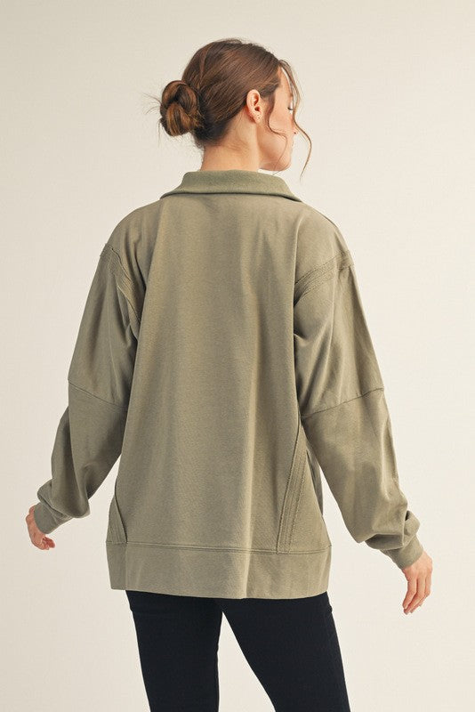 JODIFL Women's Sweaters SAGE / S Raw Cut Accent Solid Casual Top || David's Clothing G14832