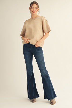 JODIFL Women's Sweaters Raw Edge Accent Comfy Sweater Top || David's Clothing