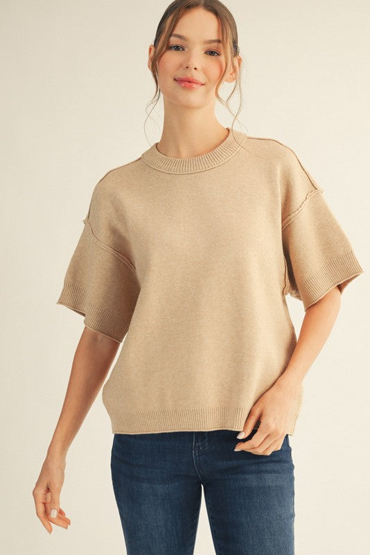 JODIFL Women's Sweaters Raw Edge Accent Comfy Sweater Top || David's Clothing