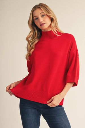 JODIFL Women's Sweaters RED / S Comfy Turtle Neck Sweater Top G51018