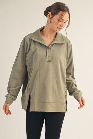 JODIFL Women's Sweaters SAGE / S Raw Cut Accent Solid Casual Top || David's Clothing G14832