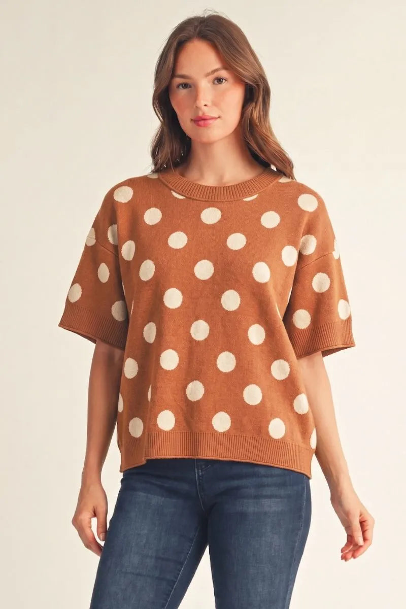 JODIFL Women's Sweaters Short Sleeves Polka Dot Comfy Sweater Top