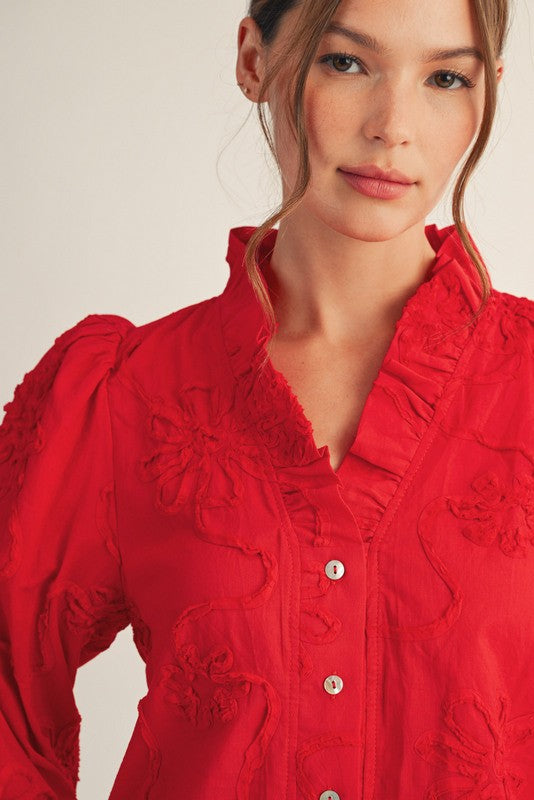 JODIFL Women's Top Button Down 3d Floral Top