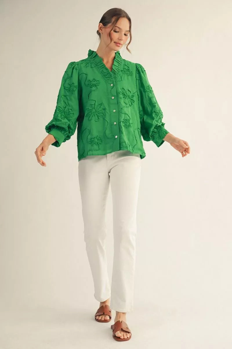 JODIFL Women's Top Button Down 3d Floral Top