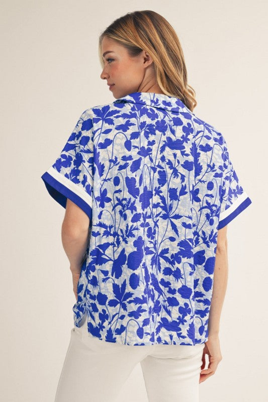 JODIFL Women's Top Drop Shoulder Tropical Floral Top