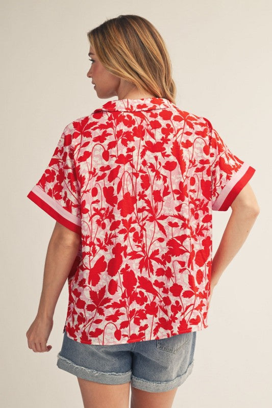 JODIFL Women's Top Drop Shoulder Tropical Floral Top