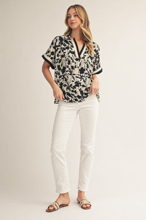 JODIFL Women's Top Drop Shoulder Tropical Floral Top