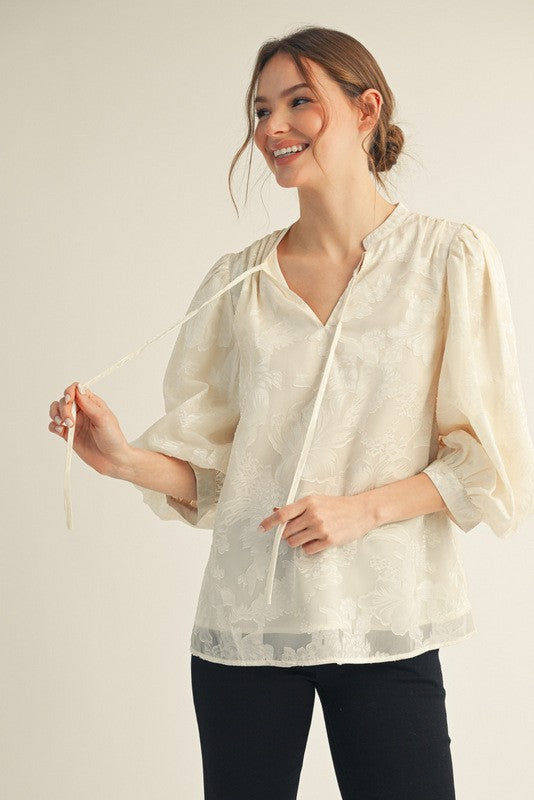 JODIFL Women's Top Floral Embroidered Peasant Top || David's Clothing