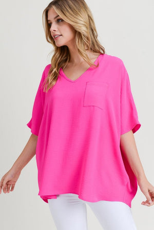 JODIFL Women's Top HOT PINK / S Solid Boxy Pocket Top || David's Clothing P3023