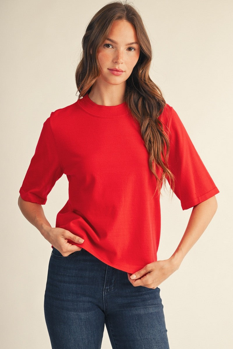 JODIFL Women's Top RED / S Round Neck Comfy Sweater Top G15956