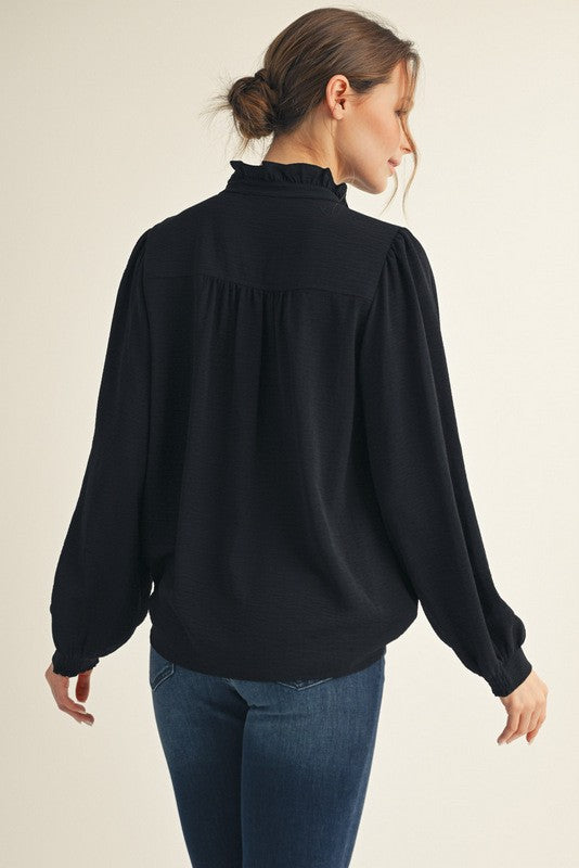 JODIFL Women's Top Ruffle Accent Texture Fabric Top