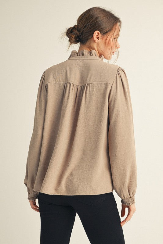 JODIFL Women's Top Ruffle Accent Texture Fabric Top