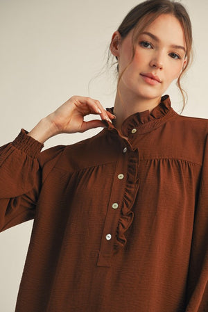 JODIFL Women's Top Ruffle Accent Texture Fabric Top || David's Clothing