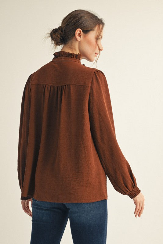 JODIFL Women's Top Ruffle Accent Texture Fabric Top || David's Clothing