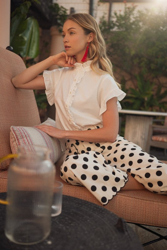 JODIFL Women's Top Ruffled Detail Woven Top