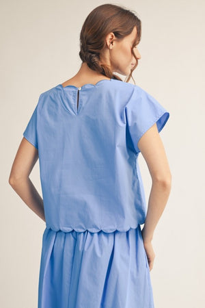 JODIFL Women's Top Scallop Edge Detail Eyelet Top