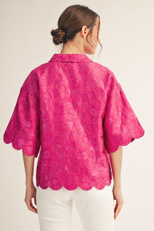 JODIFL Women's Top Scallop Edge Detail Floral Jacquard Top || David's Clothing