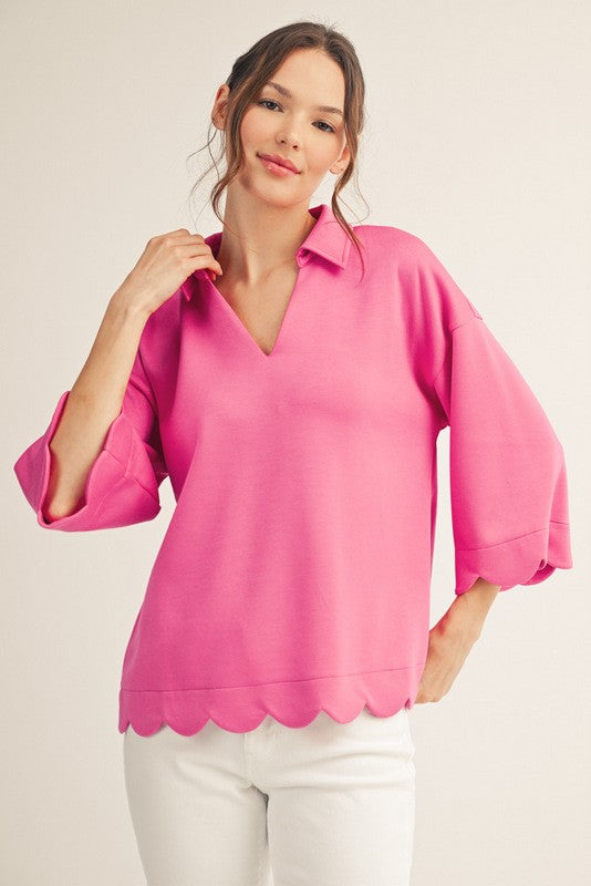 Scallop Edge Detail Top | David's Clothing