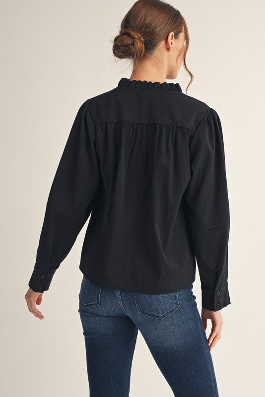 JODIFL Women's Top Sleeve Pleat Detail Crinkled Solid Top