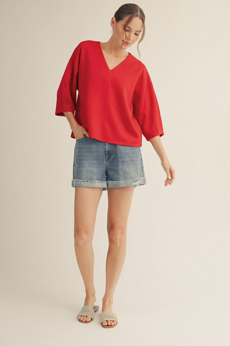 JODIFL Women's Top Soft Textured V Neck Solid Top