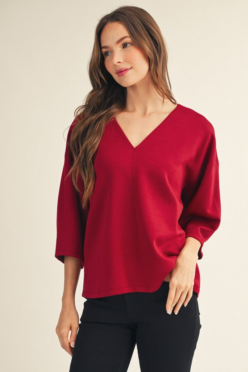 JODIFL Women's Top Soft Textured V-Neck Top | David's Clothing