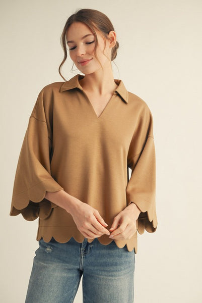 Scallop Edge Detail Solid Top - David's Clothing