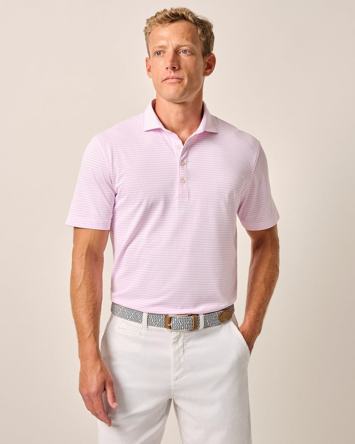 JOHNNIE O Men's Polo PORTO PINK / S Johnnie-O Performance Mesh Polo - Stetson Stripe JMPO101630PTPK