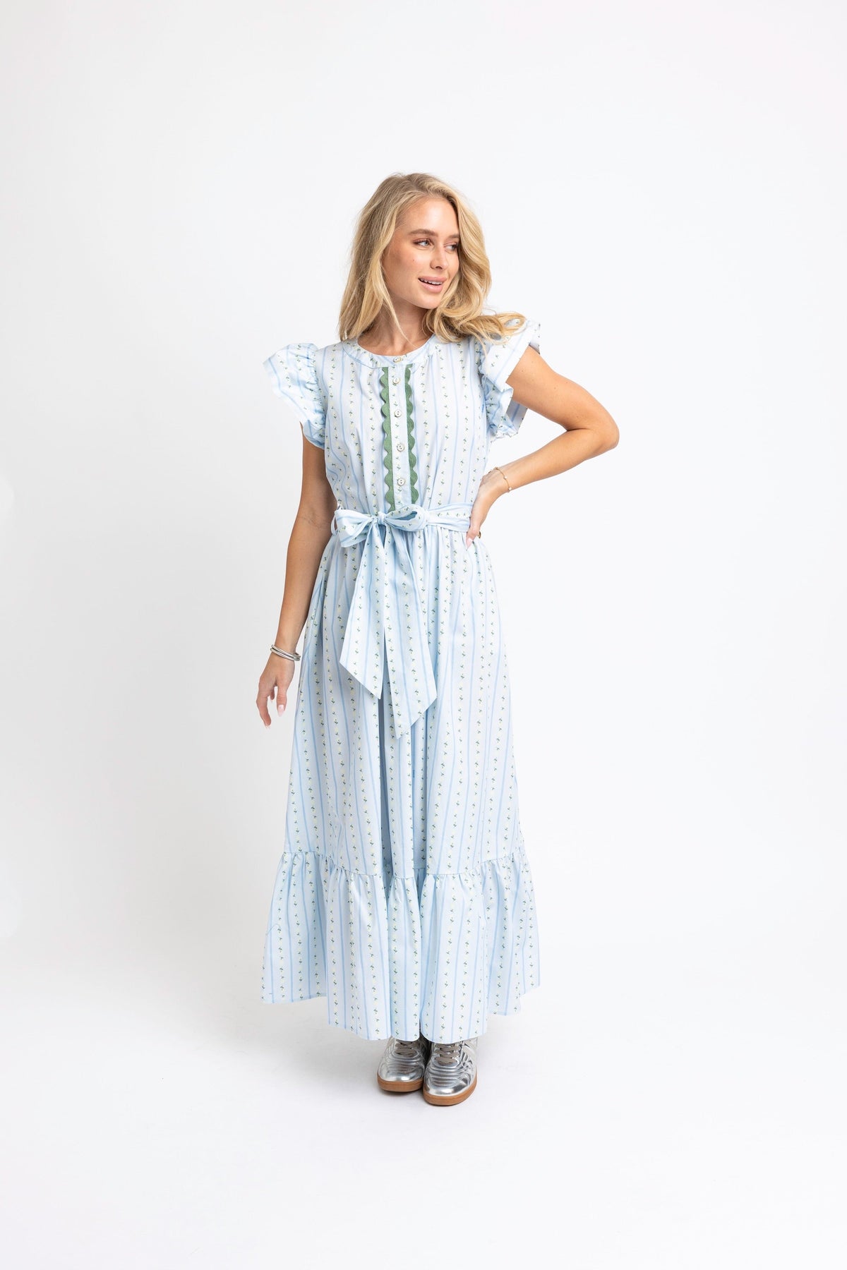 KARLIE CLOTHES Women's Dresses Karlie Floral Stripe Ric Rac Trim Maxi Dress