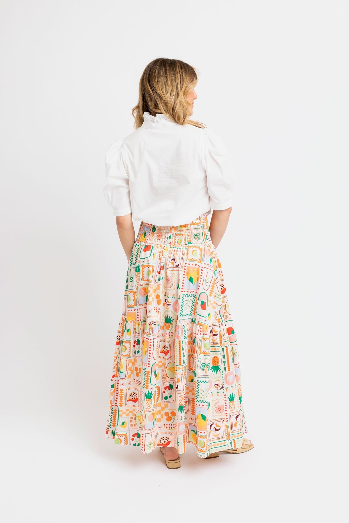 KARLIE CLOTHES Women's Skirts Karlie Fruit Basket Smock Waist Maxi Skirt