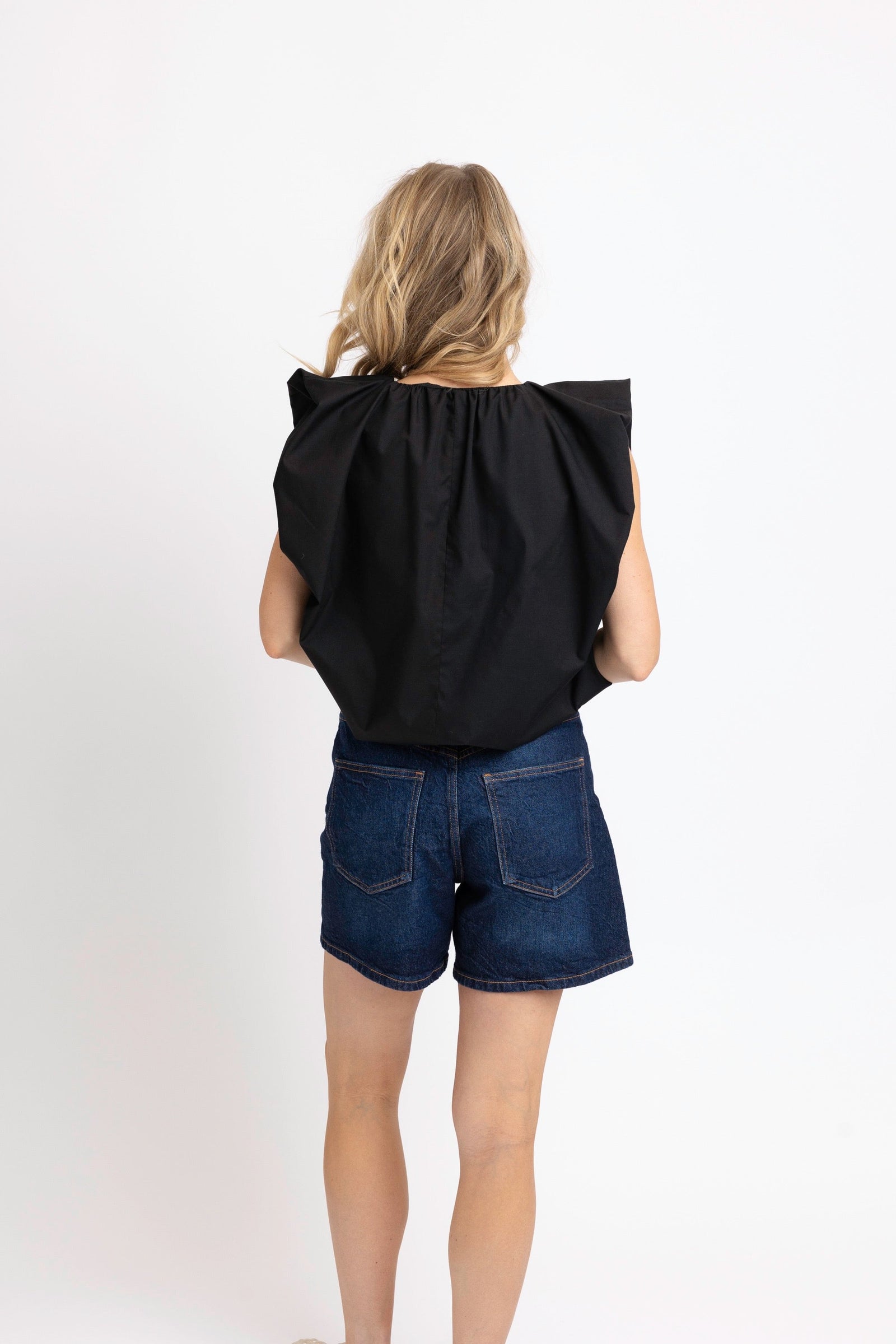 KARLIE CLOTHES Women's Top Kalrie Solid Poplin Vneck Bubble Top