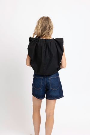 KARLIE CLOTHES Women's Top Kalrie Solid Poplin Vneck Bubble Top