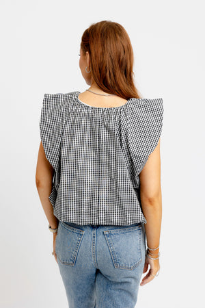 KARLIE CLOTHES Women's Top Karlie Gingham Poplin Bubble Sleeve Top