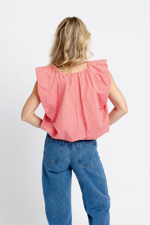 KARLIE CLOTHES Women's Top Karlie Gingham Poplin Bubble Sleeve Top